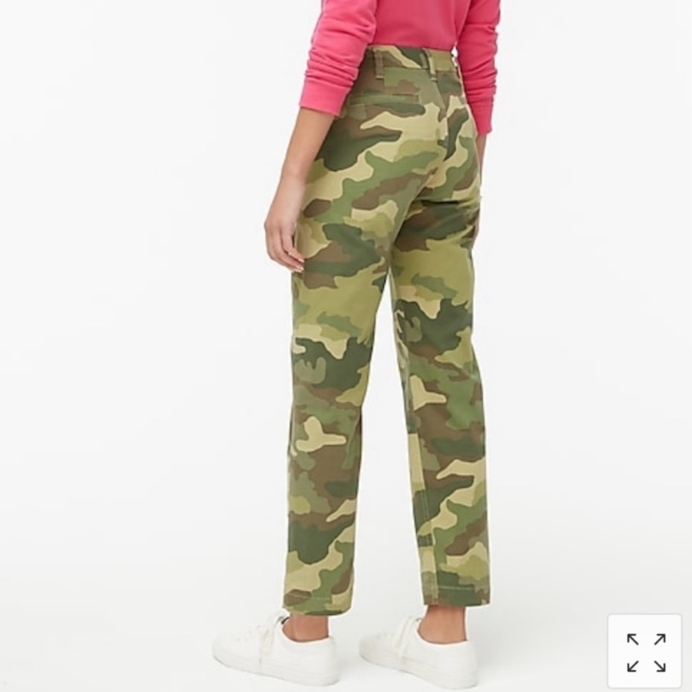 Jcrew Chino Pants 00 Camo High Rise Girlfriend Green Printed Cotton Straight Leg